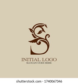 Letra inicial del logotipo estilo lujoso S. Plantilla de diseño de logotipo de diseño de hojas florales de naturaleza vintage