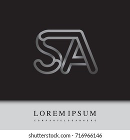 initial logo letter SA, linked outline silver colored, rounded logotype