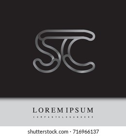 initial logo letter SC, linked outline silver colored, rounded logotype