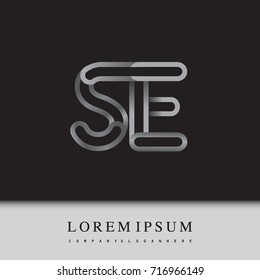 initial logo letter SE, linked outline silver colored, rounded logotype