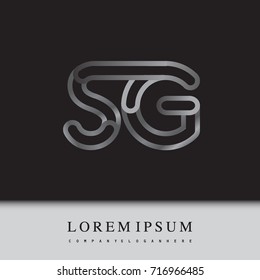 initial logo letter SG, linked outline silver colored, rounded logotype
