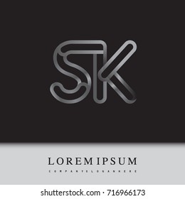 initial logo letter SK, linked outline silver colored, rounded logotype