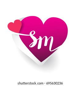 initial logo letter SM with heart shape red colored, logo design for wedding invitation, wedding name and business name.