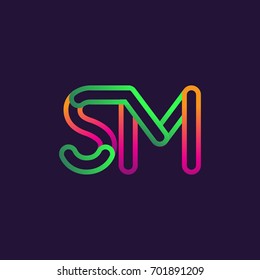 initial logo letter SM, linked outline rounded logo, colorful initial logo for business name and company identity.