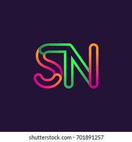initial logo letter SN, linked outline rounded logo, colorful initial logo for business name and company identity.