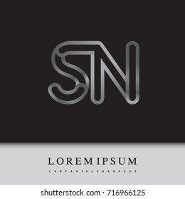 initial logo letter SN, linked outline silver colored, rounded logotype