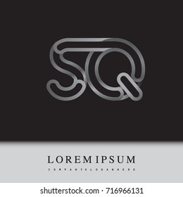 initial logo letter SQ, linked outline silver colored, rounded logotype