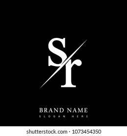 initial logo letter SR for company name black and white color and slash design. vector logotype for business and company identity.
