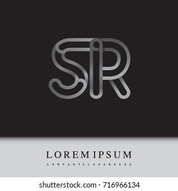initial logo letter SR, linked outline silver colored, rounded logotype