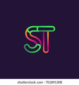 initial logo letter ST, linked outline rounded logo, colorful initial logo for business name and company identity.