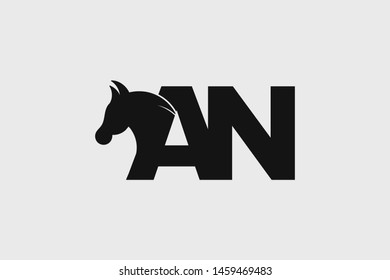 Initial logo AN letter with stallion head. The combination of letters A and N is black