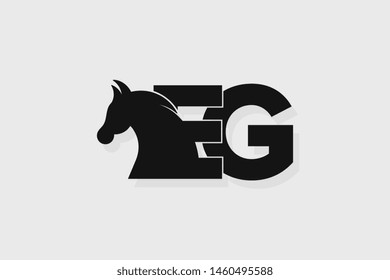Initial logo EG letter with stallion head. The combination of letters E and G is black