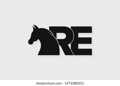 Initial logo RE letter with stallion head. The combination of letters R and E is black