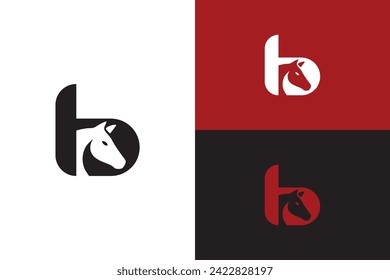 Initial logo letter with stallion head. The combination of letters and horse head. Black and red color design.