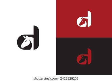 Initial logo letter with stallion head. The combination of letters and horse head. Black and red color design.