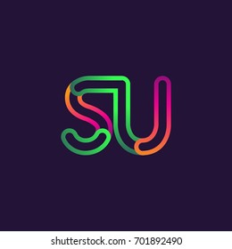 initial logo letter SU, linked outline rounded logo, colorful initial logo for business name and company identity.