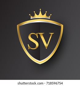 Initial Logo Letter Sv Shield Crown Stock Vector Royalty Free