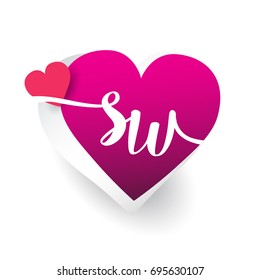 initial logo letter SW with heart shape red colored, logo design for wedding invitation, wedding name and business name.