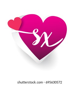 initial logo letter SX with heart shape red colored, logo design for wedding invitation, wedding name and business name.