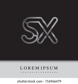 initial logo letter SX, linked outline silver colored, rounded logotype