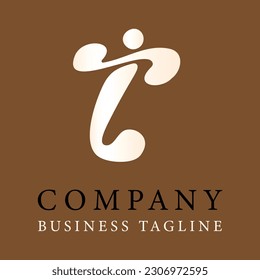 Initial logo of the letter T with shades of white and milk