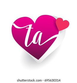 initial logo letter TA with heart shape red colored, logo design for wedding invitation, wedding name and business name.