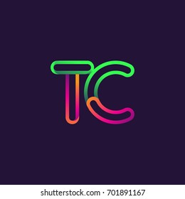 initial logo letter TC, linked outline rounded logo, colorful initial logo for business name and company identity.
