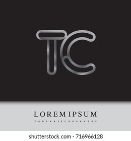 initial logo letter TC, linked outline silver colored, rounded logotype