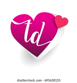 initial logo letter TD with heart shape red colored, logo design for wedding invitation, wedding name and business name.