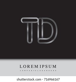 initial logo letter TD, linked outline silver colored, rounded logotype