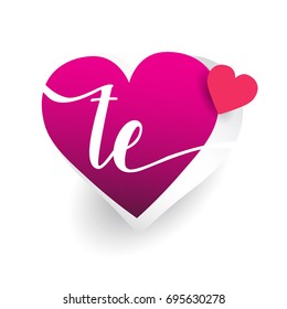 initial logo letter TE with heart shape red colored, logo design for wedding invitation, wedding name and business name.