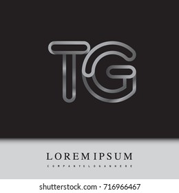 initial logo letter TG, linked outline silver colored, rounded logotype