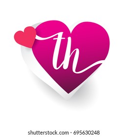initial logo letter TH with heart shape red colored, logo design for wedding invitation, wedding name and business name.