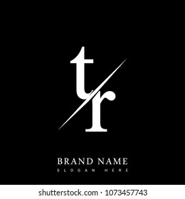 initial logo letter TR for company name black and white color and slash design. vector logotype for business and company identity.
