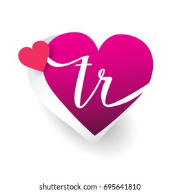 initial logo letter TR with heart shape red colored, logo design for wedding invitation, wedding name and business name.