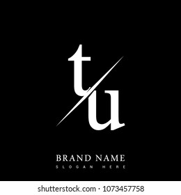 initial logo letter TU for company name black and white color and slash design. vector logotype for business and company identity.
