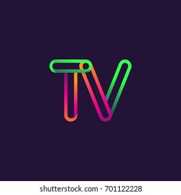 initial logo letter TV, linked outline rounded logo, colorful initial logo for business name and company identity.