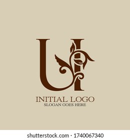 Ursprünglicher Logo Buchstabe U Luxus Stil. Design des Vintage Natureleaves Logo-Designs