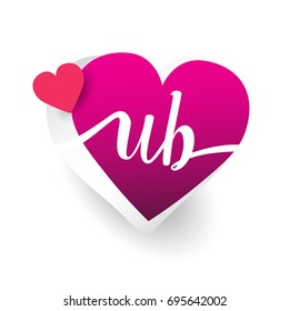initial logo letter UB with heart shape red colored, logo design for wedding invitation, wedding name and business name.