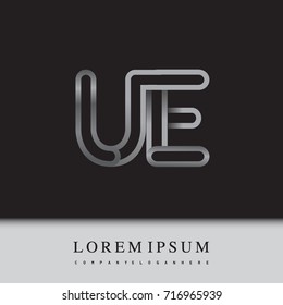 initial logo letter UE, linked outline silver colored, rounded logotype