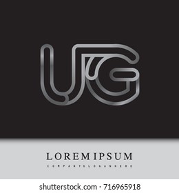 initial logo letter UG, linked outline silver colored, rounded logotype
