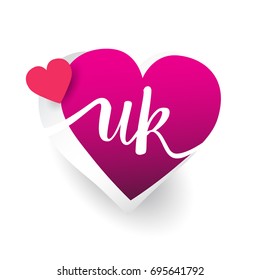 initial logo letter UK with heart shape red colored, logo design for wedding invitation, wedding name and business name.