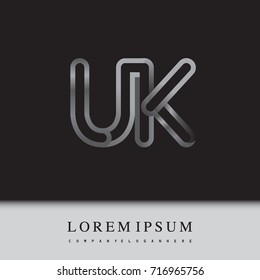 initial logo letter UK, linked outline silver colored, rounded logotype
