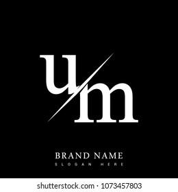 initial logo letter UM for company name black and white color and slash design. vector logotype for business and company identity.
