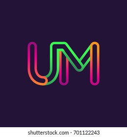 initial logo letter UM, linked outline rounded logo, colorful initial logo for business name and company identity.