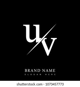 initial logo letter UV for company name black and white color and slash design. vector logotype for business and company identity.
