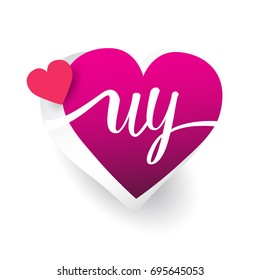 initial logo letter UY with heart shape red colored, logo design for wedding invitation, wedding name and business name.