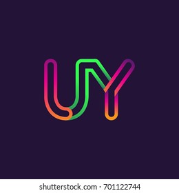 initial logo letter UY, linked outline rounded logo, colorful initial logo for business name and company identity.