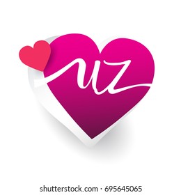 initial logo letter UZ with heart shape red colored, logo design for wedding invitation, wedding name and business name.