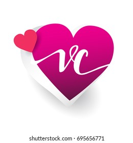 initial logo letter VC with heart shape red colored, logo design for wedding invitation, wedding name and business name.